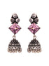 Silver Oxidised Pink Stone Jhumki Minimal Earring
