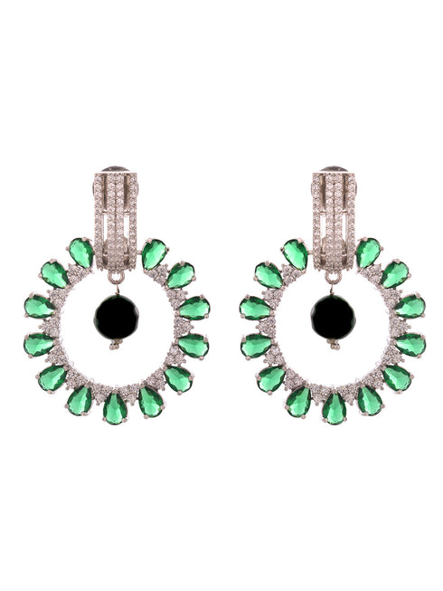 Silver Toned Green AD Luxe Hoop Earrings