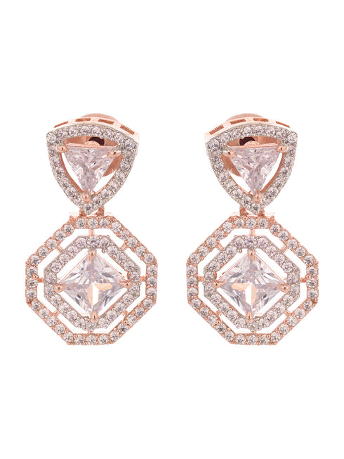 Rose Gold Plated AD studded Geometric Minimal Earring