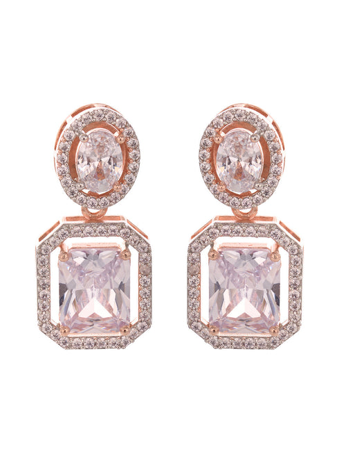 Rose Gold Plated AD Embellished Minimal Drop Earrings