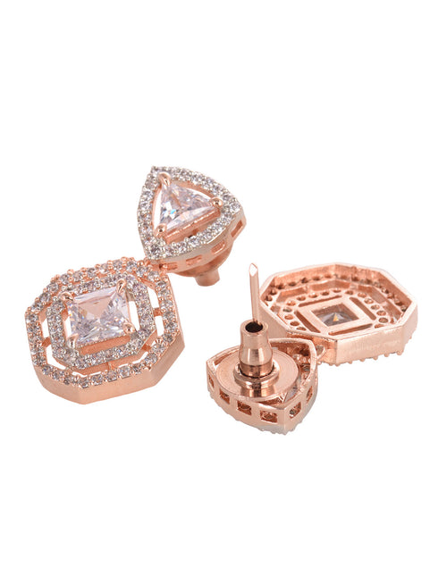 Rose Gold Plated AD studded Geometric Minimal Earring