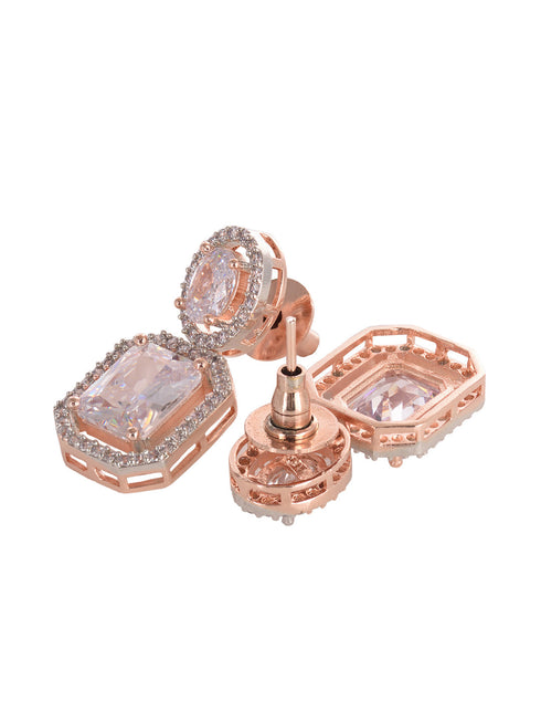 Rose Gold Plated AD Embellished Minimal Drop Earrings