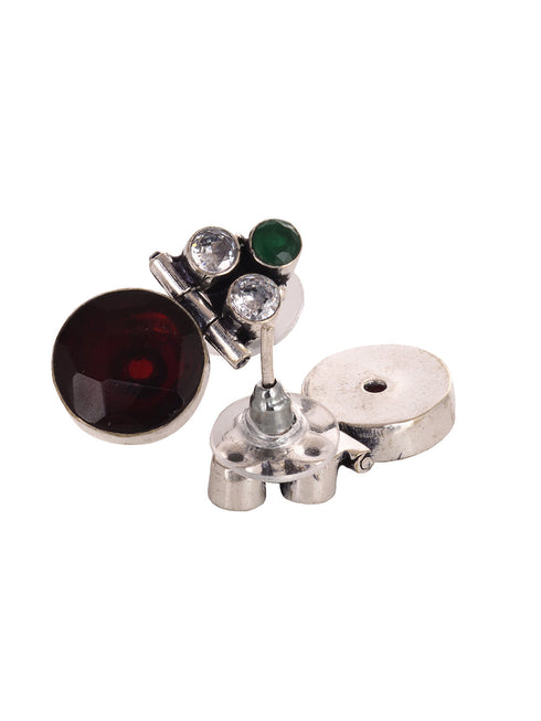 Silver Oxidised Ruby Red Drop Minimal Earring