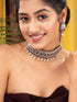 Oxidised Silver Plated Red stone studded Choker Necklace Jewellery Set