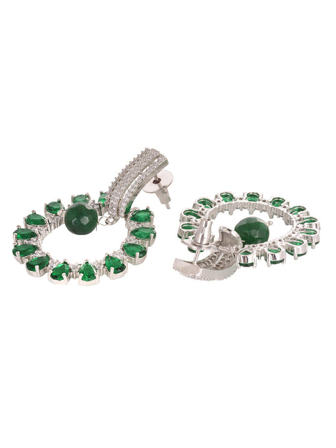 Silver Toned Green AD Luxe Hoop Earrings