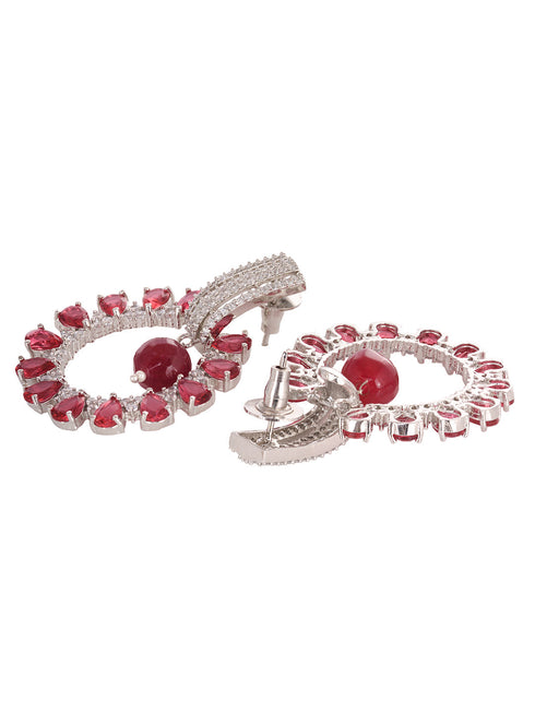 Silver Plated Red AD studded Statement Hoop Earring