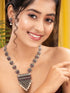 Oxidised Silver Plated Red stone Studded & Pearl Beaded Tribal Necklace Jewellery Set