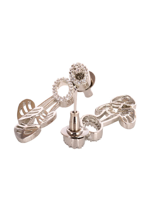 White Silver Toned AD Studded Heart Shape Necklace Jewellery Set