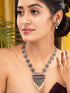 Oxidised Silver Plated Red stone Studded & Pearl Beaded Tribal Necklace Jewellery Set