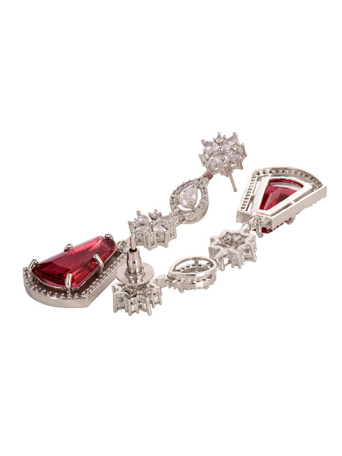 Silver Toned Red AD studded Luxe Haram Necklace Jewellery Set