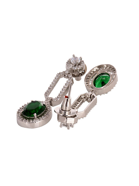 Silver Plated Green AD Studded Statement Link Necklace Jewellery Set