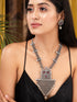 Oxidised Silver Toned Red Stone Studded & Beaded Designer Necklace Jewellery Set