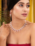 Rose Gold Toned Red AD Studded Necklace Jewellery Set