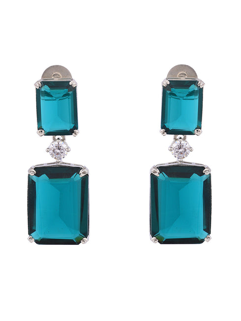 SilverPlated Green Square Drop Earrings