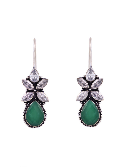 SilverPlated & Green Teardrop Shaped Drop Earrings