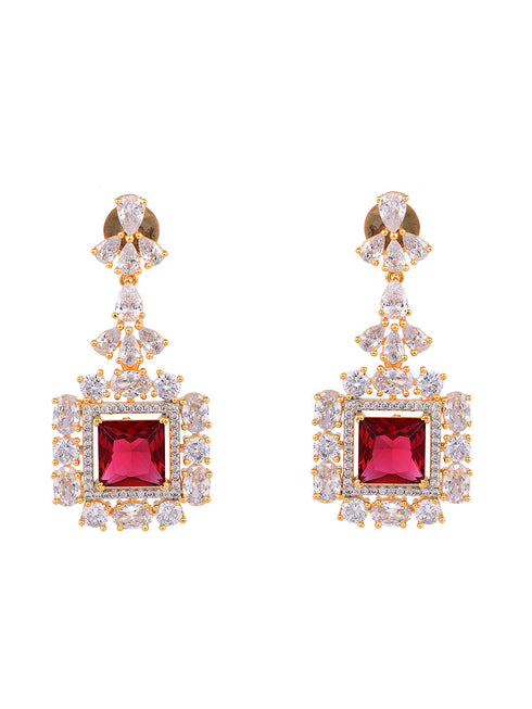 Red & White GoldPlated AD Studded Contemporary Drop Earrings