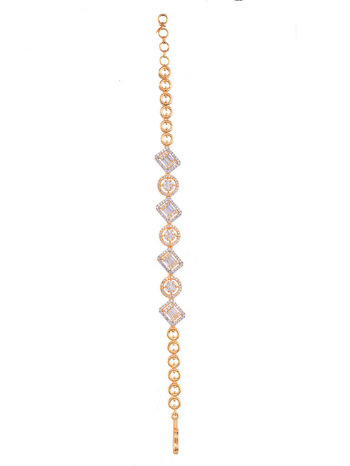 Women GoldToned & White Brass AD Handcrafted GoldPlated Link Bracelet