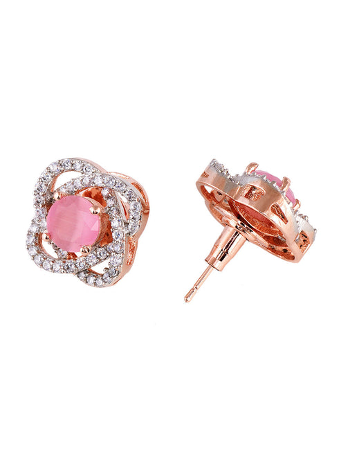 Pink Floral Rose GoldPlated Studs Earrings