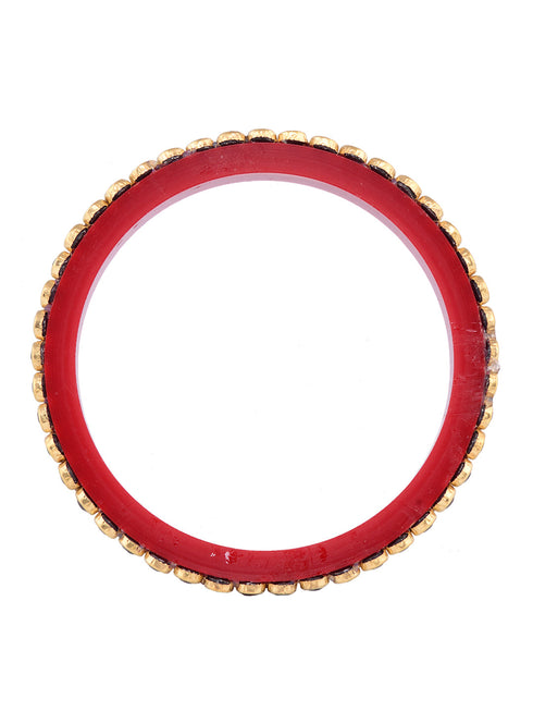 Set Of 2 GoldPlated Red & White KundanStudded Bangles