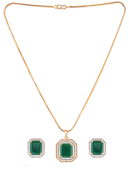 GoldPlated White & Green AD Studded Jewellery Set