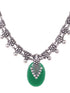 Oxidised Silver Plated Green stone studded Statement Necklace Jewellery Set