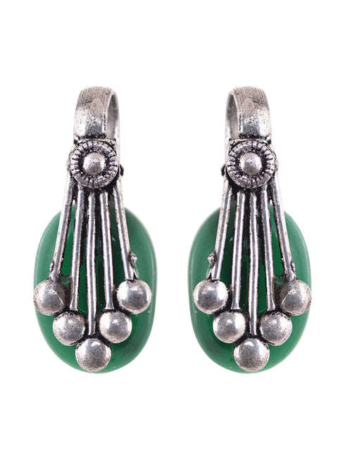 Oxidised Silver Plated Green stone studded Statement Necklace Jewellery Set