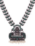 Oxidised Silver toned Green stone Studded Temple Necklace Jewellery Set