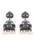 Oxidised Silver toned Green stone Studded Temple Necklace Jewellery Set