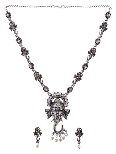 Oxidised Silver Plated & Beaded Lord Ganesha Necklace Jewellery Set
