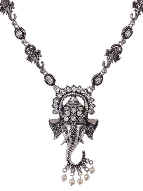Oxidised Silver Plated & Beaded Lord Ganesha Necklace Jewellery Set