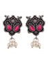 Oxidised Silver Plated Red stone Studded & Pearl Beaded Tribal Necklace Jewellery Set