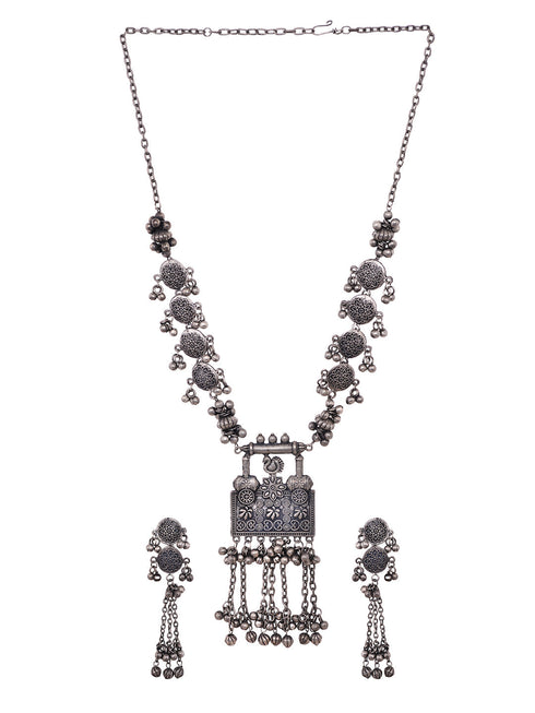 Silver Toned Oxidised Tribal Necklace Jewellery Set