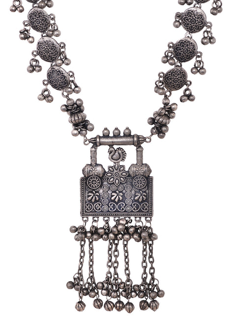 Silver Toned Oxidised Tribal Necklace Jewellery Set