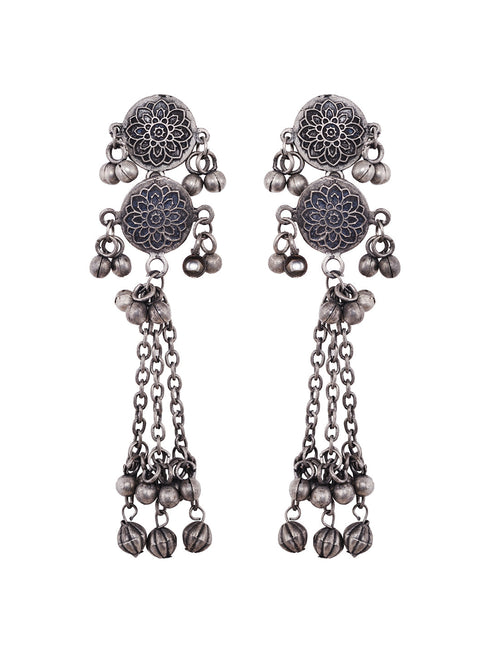 Silver Toned Oxidised Tribal Necklace Jewellery Set