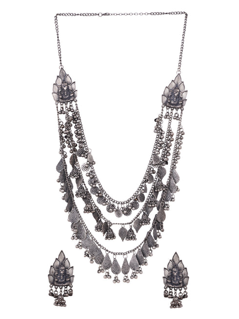 Oxidised Siver Toned Tribal Triple Layered Necklace Jewellery Set