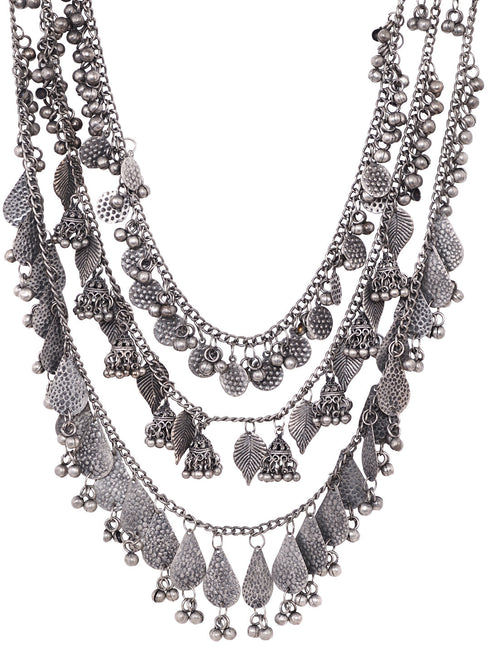 Oxidised Siver Toned Tribal Triple Layered Necklace Jewellery Set