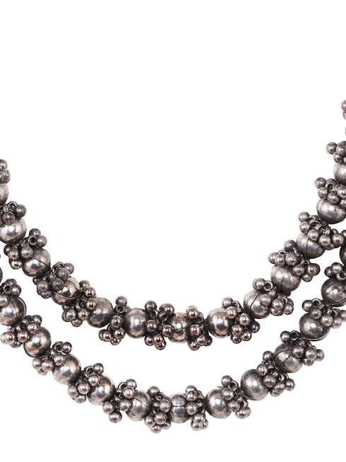 Oxidised Silver Plated Layered Ghugroo Necklace Chain