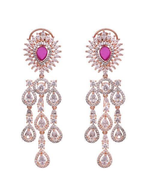Rose Gold Toned Pink AD Studded Statement Necklace jewellery Set