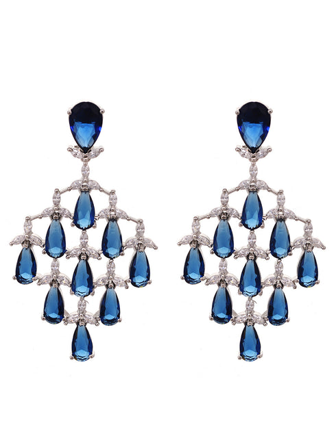 Silver Plated Blue Sapphire AD Studded Statement Necklace Jewellery set