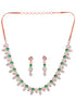 Rose Gold Plated Green AD Studded Floral Necklace Jewellery Set