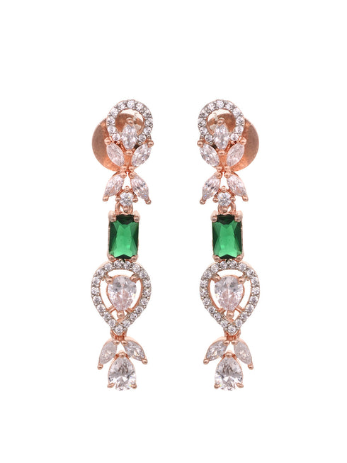Rose Gold Plated Green AD Studded Floral Necklace Jewellery Set