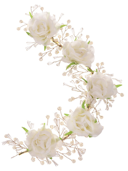 White Rose Pearl Beaded Designer Hair Accessory
