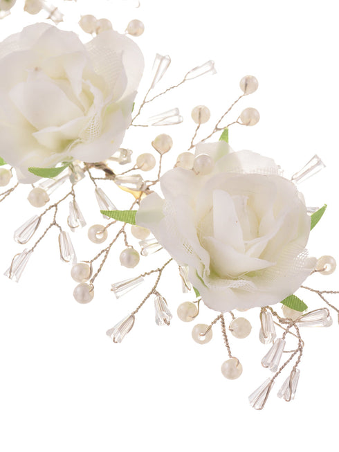 White Rose Pearl Beaded Designer Hair Accessory