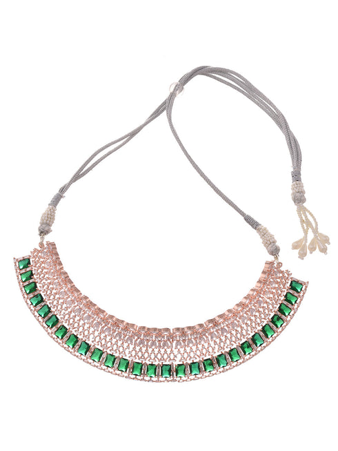 Rose Gold Plated Green AD Studded Bridal Choker Jewellery Set