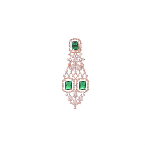 Rose Gold Plated Green AD Studded Bridal Choker Jewellery Set