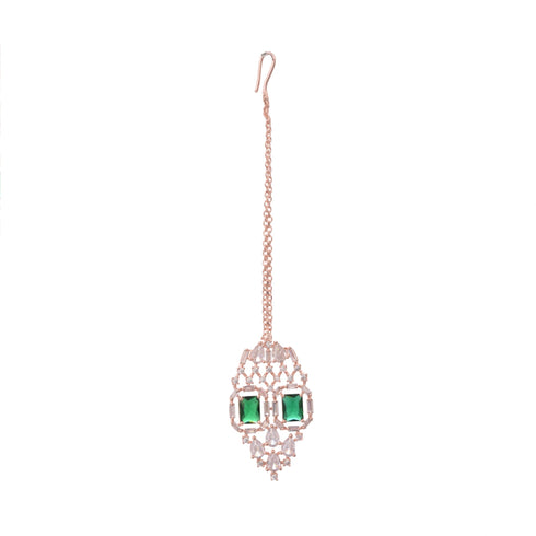 Rose Gold Plated Green AD Studded Bridal Choker Jewellery Set