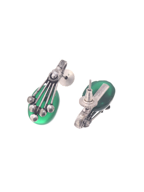 Oxidised Silver Plated Green stone studded Statement Necklace Jewellery Set