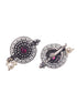 Oxidised Silver Toned Red Stone Studded & Beaded Designer Necklace Jewellery Set