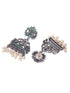 Oxidised Silver toned Green stone Studded Temple Necklace Jewellery Set