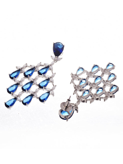 Silver Plated Blue Sapphire AD Studded Statement Necklace Jewellery set